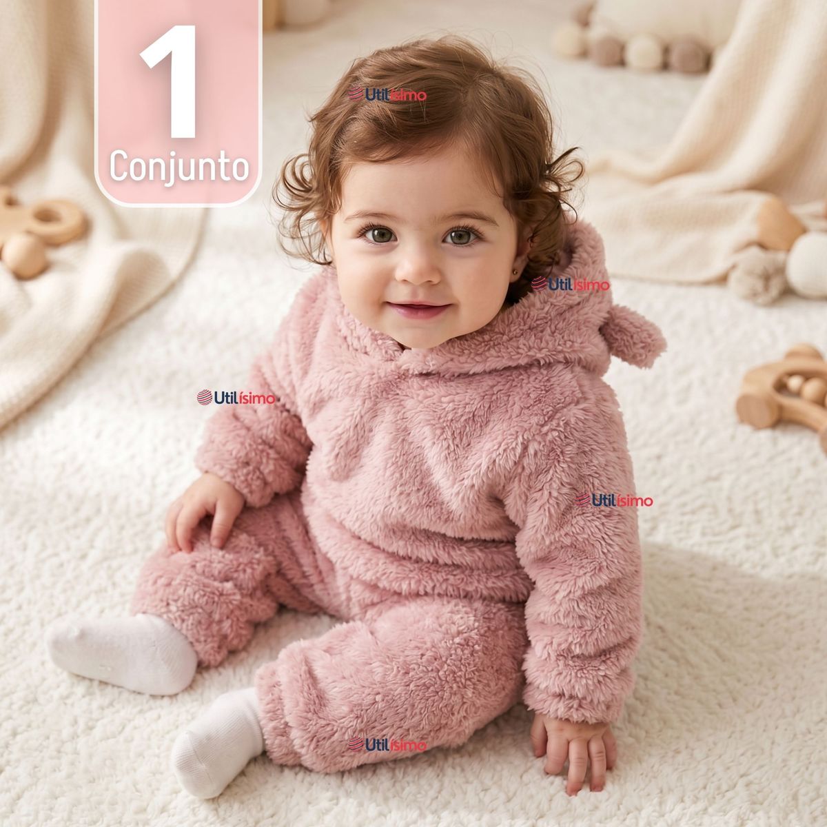 JUMP KIDS - Conjunto Polar Buzo Polerón Con Capucha Rosado Niña