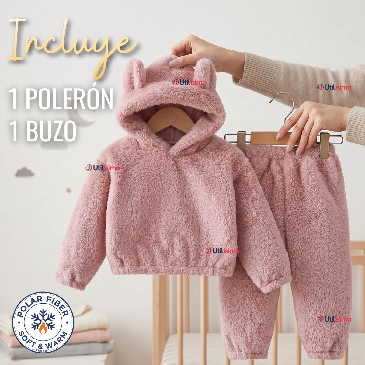 JUMP KIDS - Conjunto Polar Buzo Polerón Con Capucha Rosado Niña