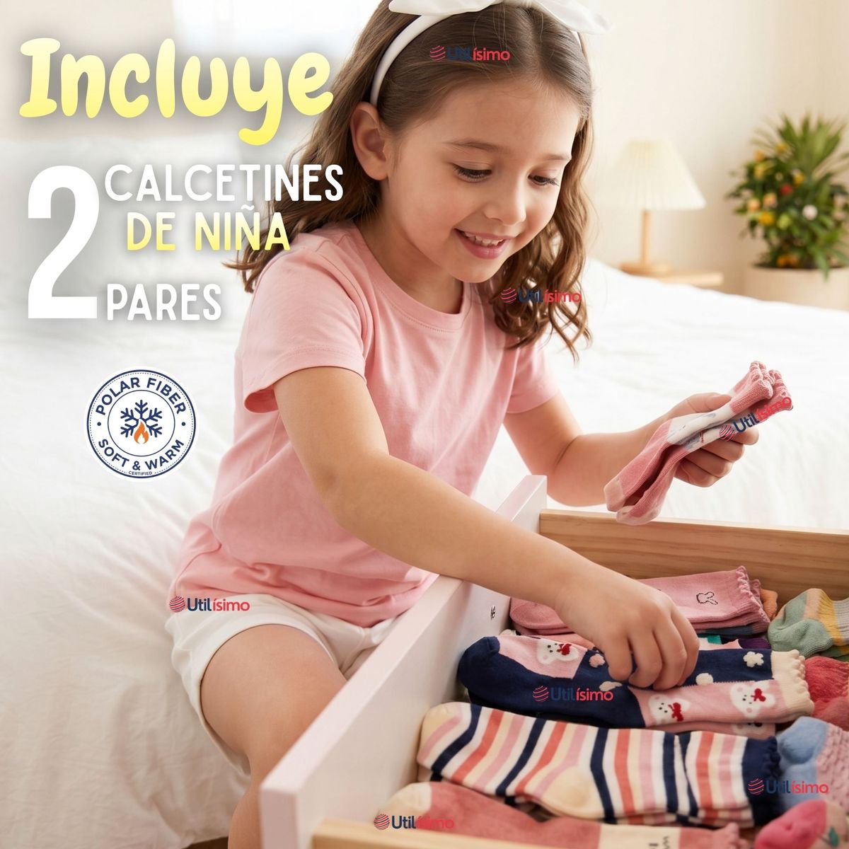 UTILISIMO - Pack 2 Pares Calcetines Niña Toalla Térmicos Suaves