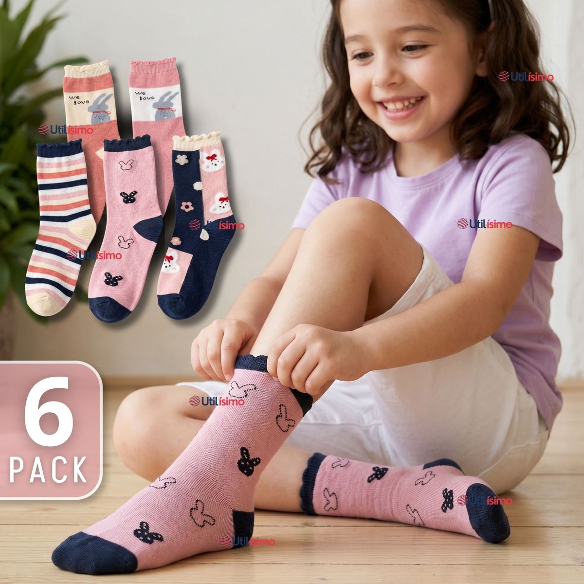 UTILISIMO - Pack 6 Pares Calcetines Niña Toalla Térmicos Suaves