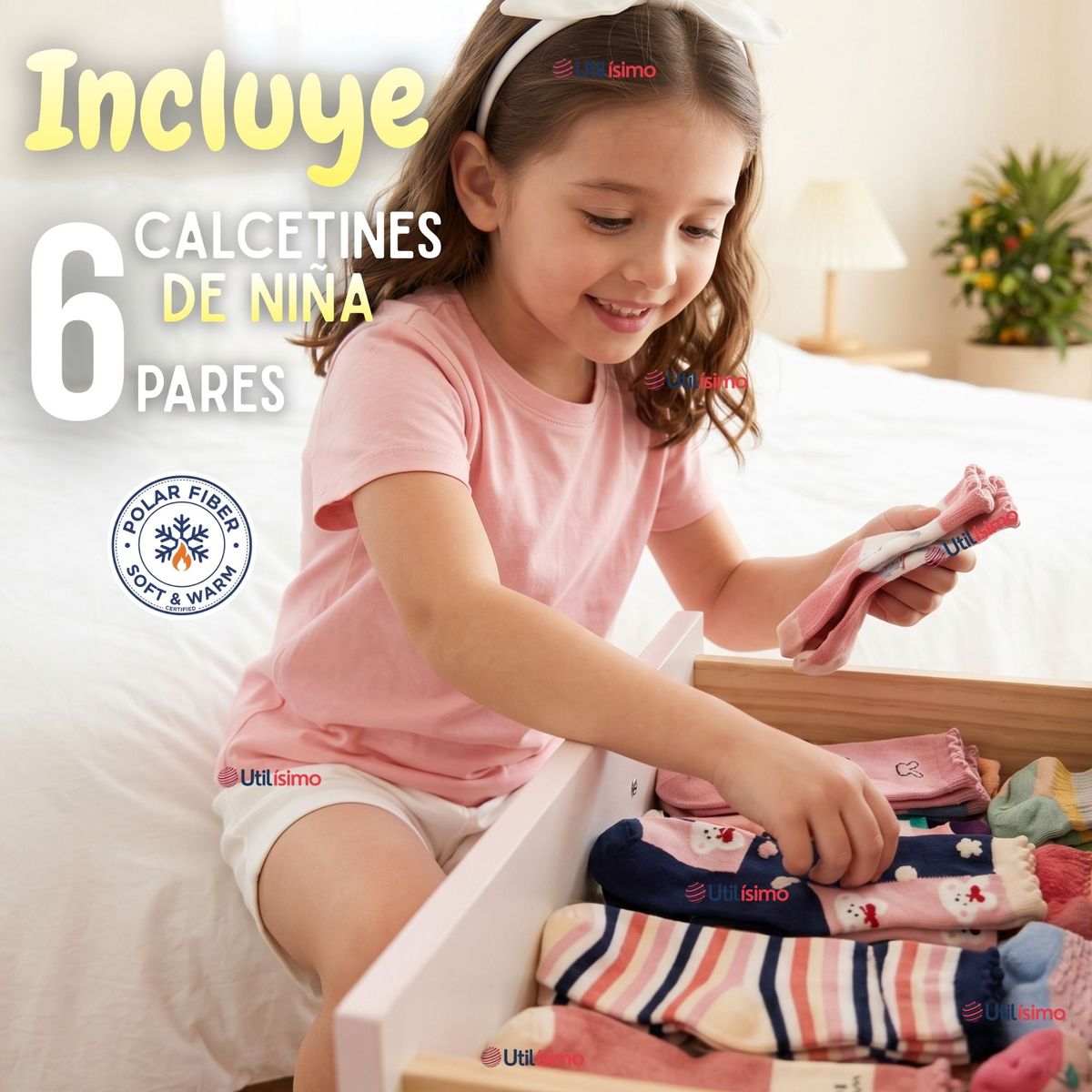 UTILISIMO - Pack 6 Pares Calcetines Niña Toalla Térmicos Suaves