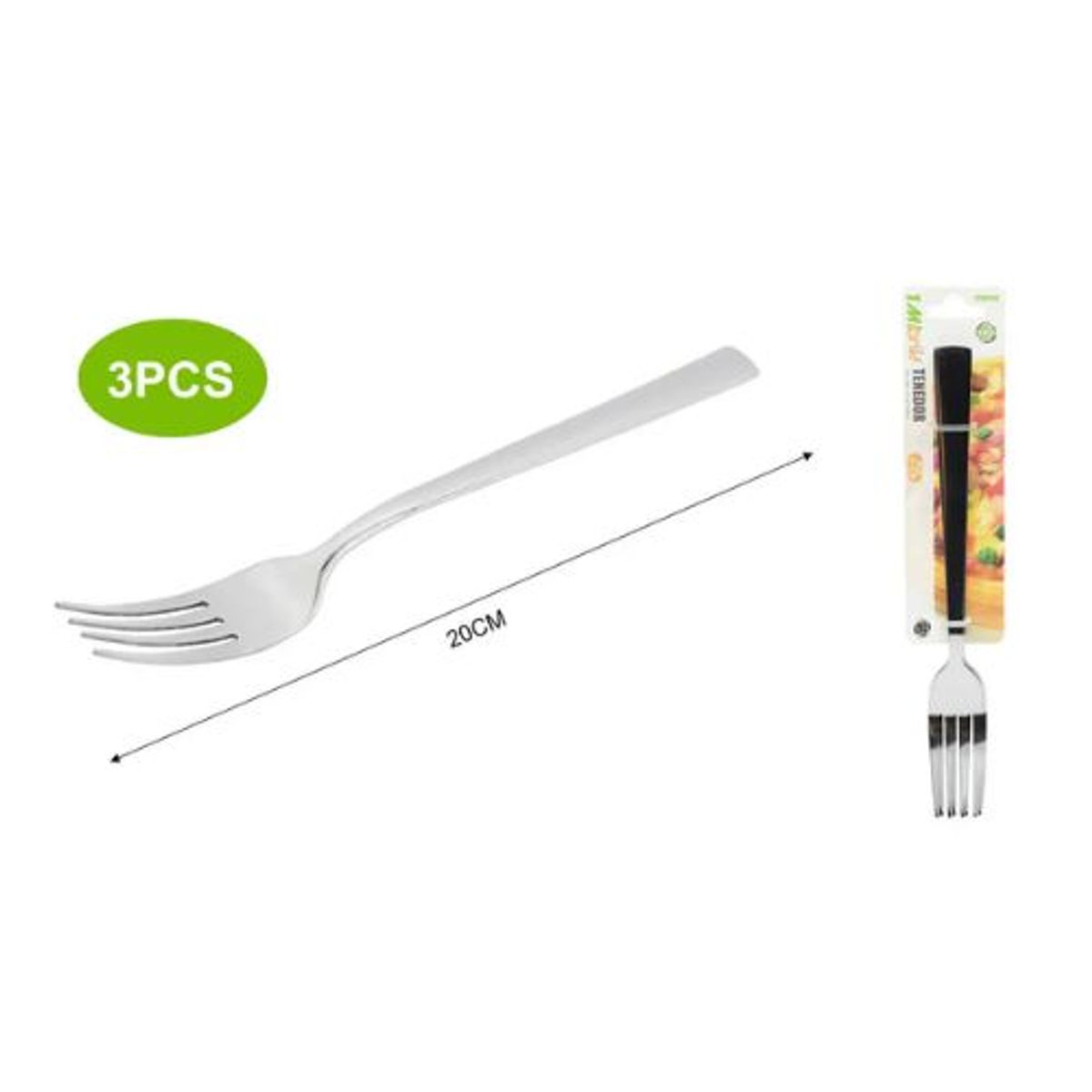 GENERICO - TENEDOR 3PCS 20CM ACERO INOX PLATEADO