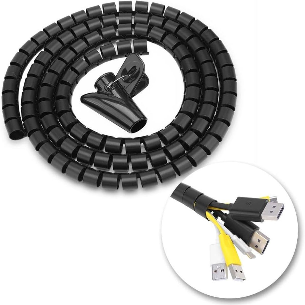 KUANGYE - Organizador De Cables En Espiral 10 Metros Negro