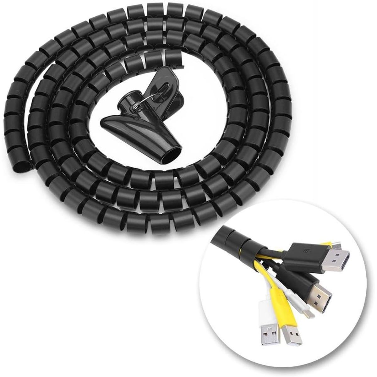 KUANGYE - Organizador De Cables En Espiral 10 Metros Negro