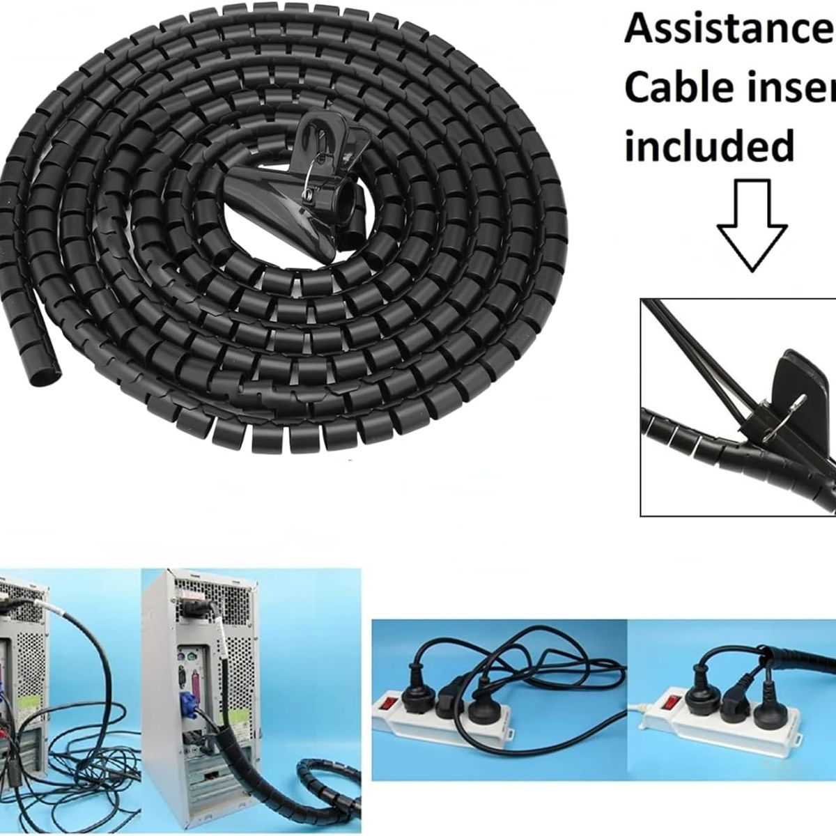 KUANGYE - Organizador De Cables En Espiral 10 Metros Negro