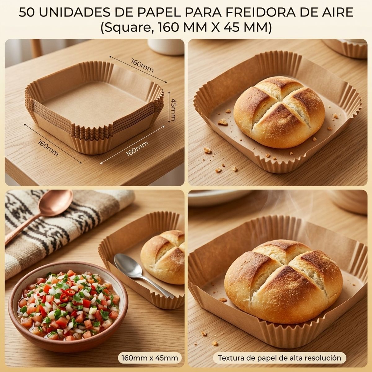 ARMONIA - Moldes De Papel 50 Un Para Freidora De Aire 160 X 45 Mm Modelo cuadrado 7EF