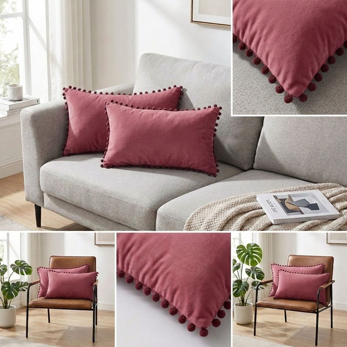 ARMONIA - Pack 2 Fundas Rectangular Terciopelo Pompon violeta  88.