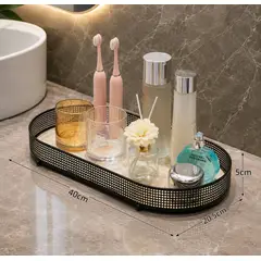 GENERICO - Bandeja Decorativa Ovalada negra con Base Tipo Mármol 40 x 20,5 cm – Organizador Multiuso Premium