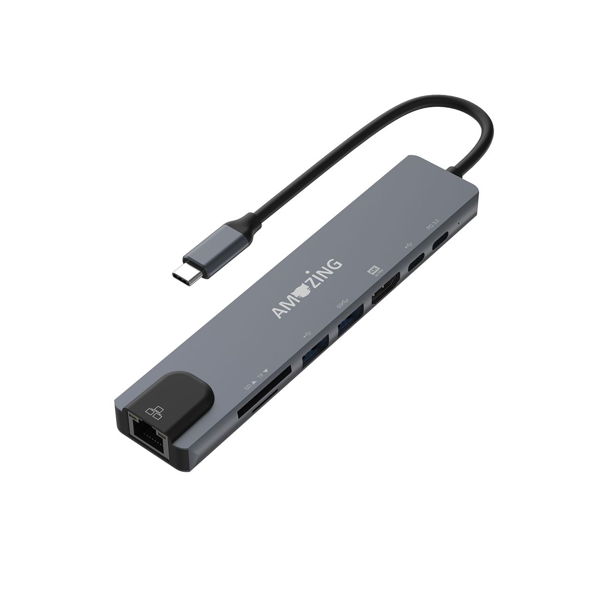 AMAZING - Adaptador Hub USB-C 8 en 1 AMAZING a HDMI 4K, Ethernet RJ45, Lector SD/TF y PD 86W