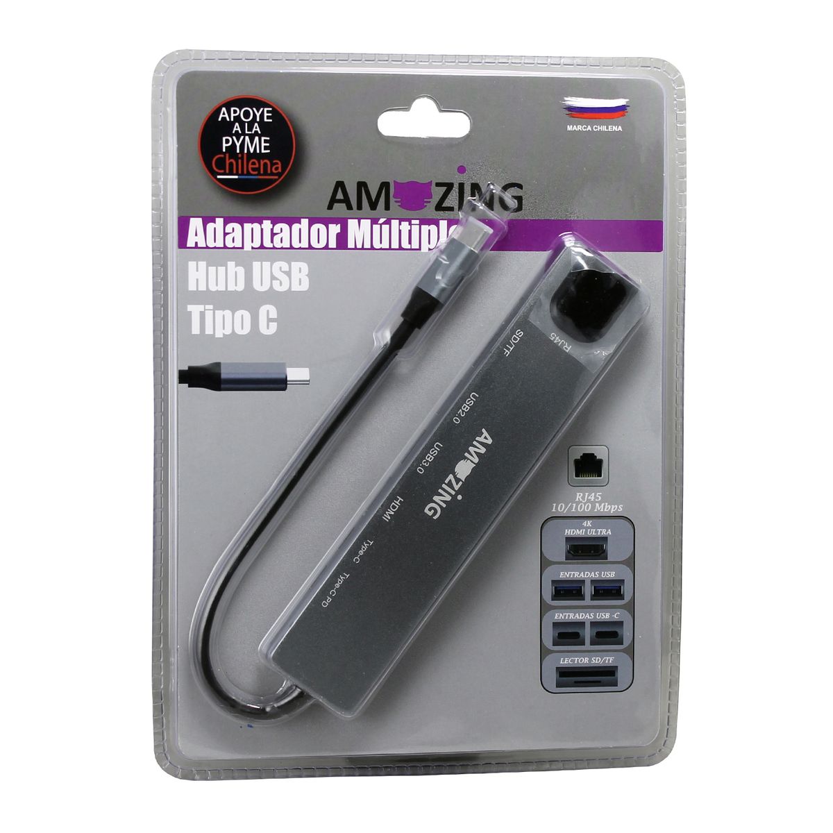 AMAZING - Adaptador Hub USB-C 8 en 1 AMAZING a HDMI 4K, Ethernet RJ45, Lector SD/TF y PD 86W