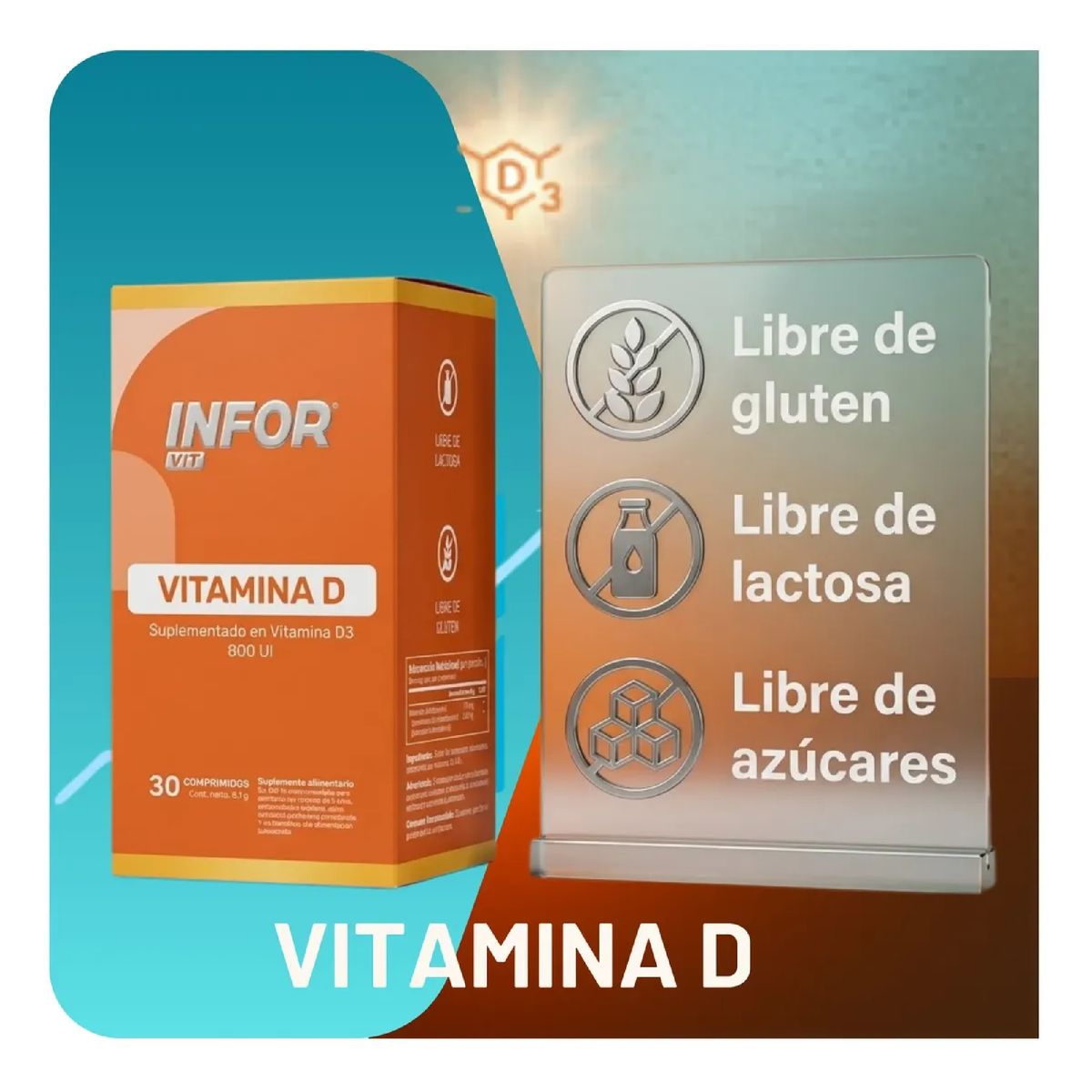 INFOR - Vitamina D3 Inforvit 800 Ui 30 Comprimidos Defensas Y Huesos