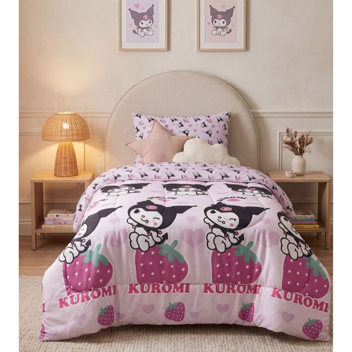 MASHINI - Plumón Mashini 1.5 Plazas Infantil Kuromi Frutillas