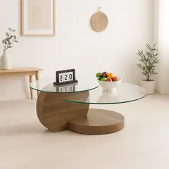 MOAD - Mesa de Centro Moderna de Vidrio con Base de Madera para Living - DuoGlass