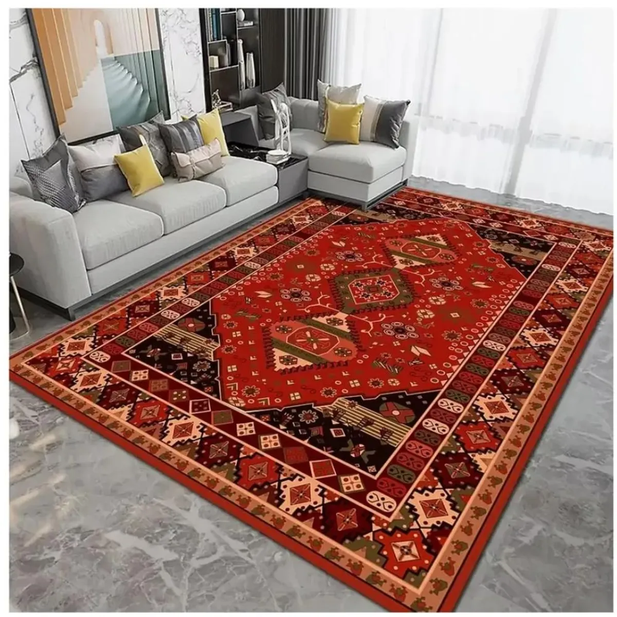 Alfombra Decorativa Estilo Étnico Oriental Roja  Diseño Geométrico para Sala y Living, marca GENERICO - Foto Principal