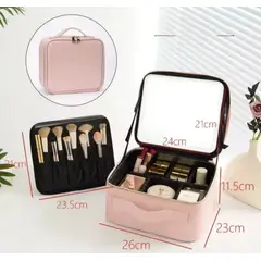 GENERICO - Estuche Cosmetiquero Con Espejo Led Luz Recargable rosado