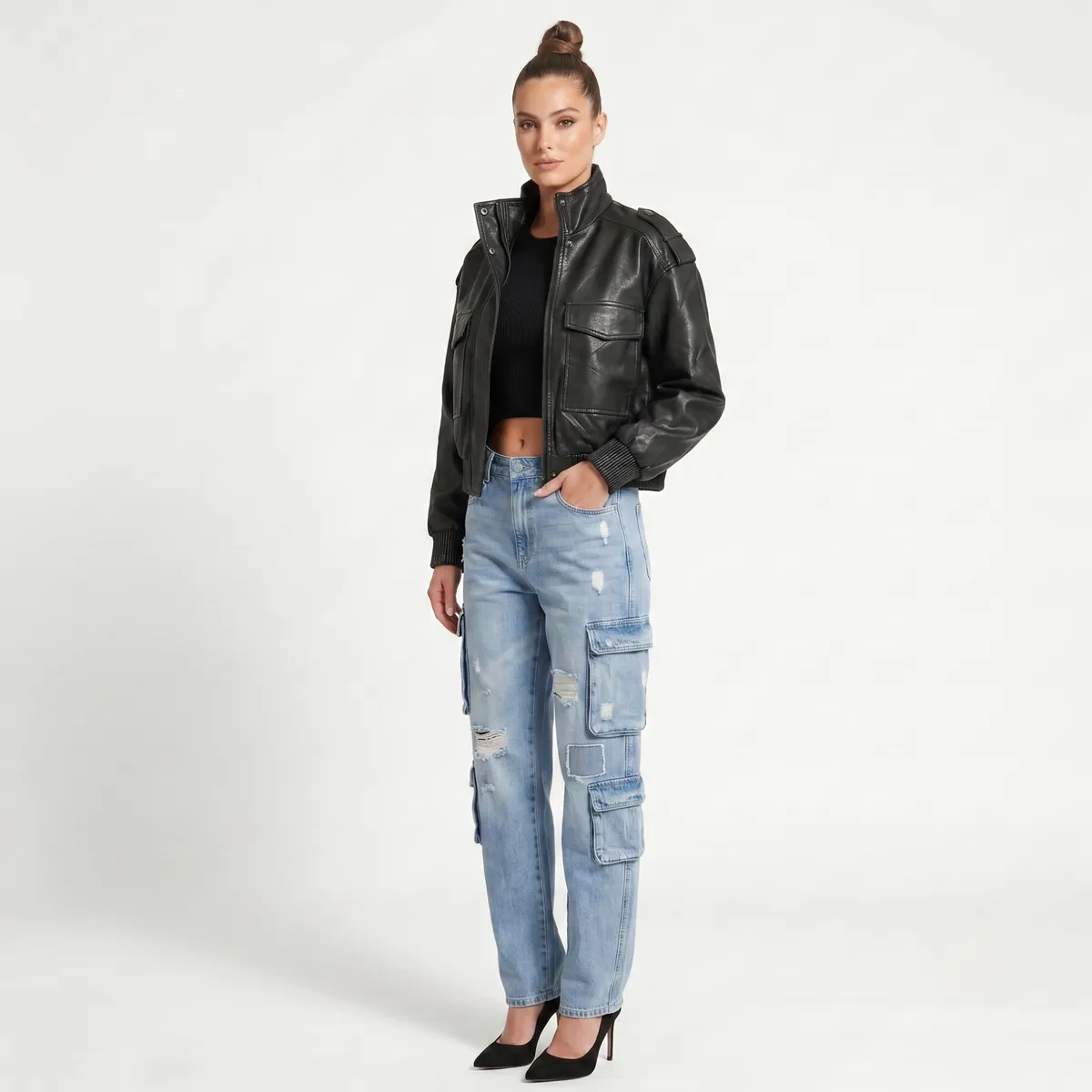 D'JOE - Chaqueta Ecocuero Bomber Mujer Kendall