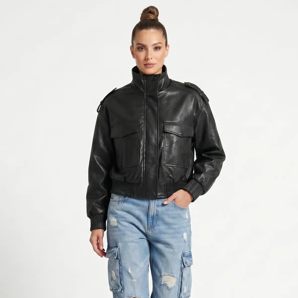 D'JOE - Chaqueta Ecocuero Bomber Mujer Kendall