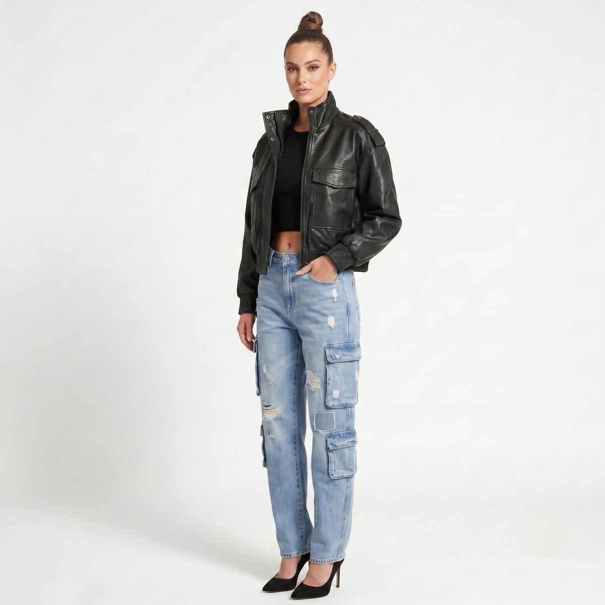 D'JOE - Chaqueta Ecocuero Bomber Mujer Kendall