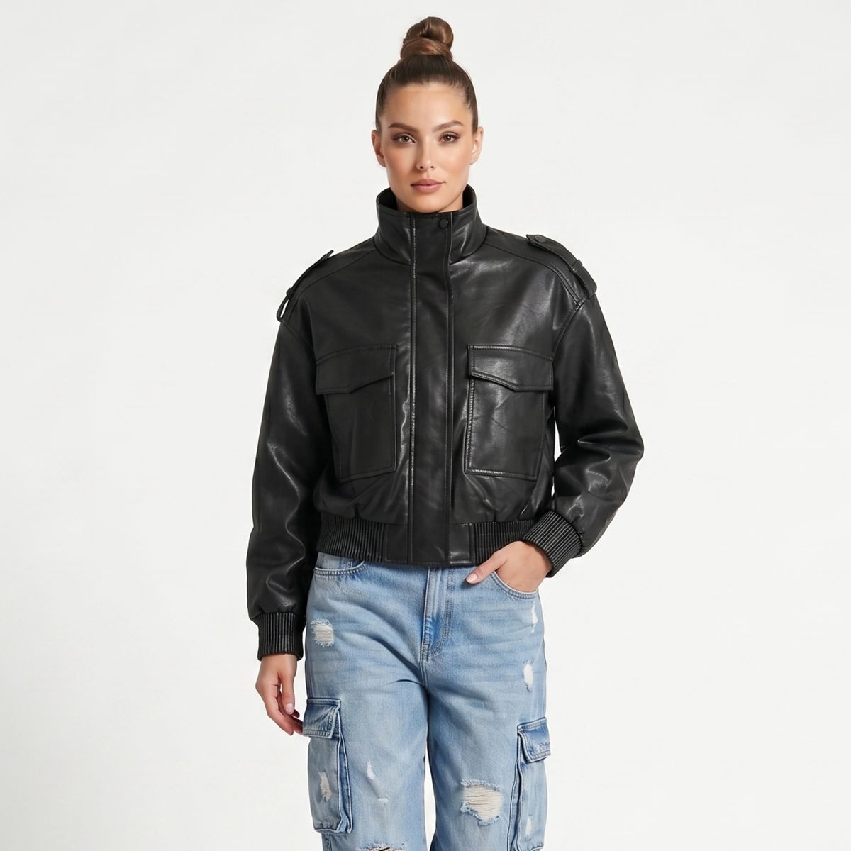 D'JOE - Chaqueta Ecocuero Bomber Mujer Kendall