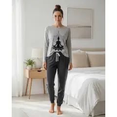 KOWHAI - Pijama Mujer Algodón Yoga Gris
