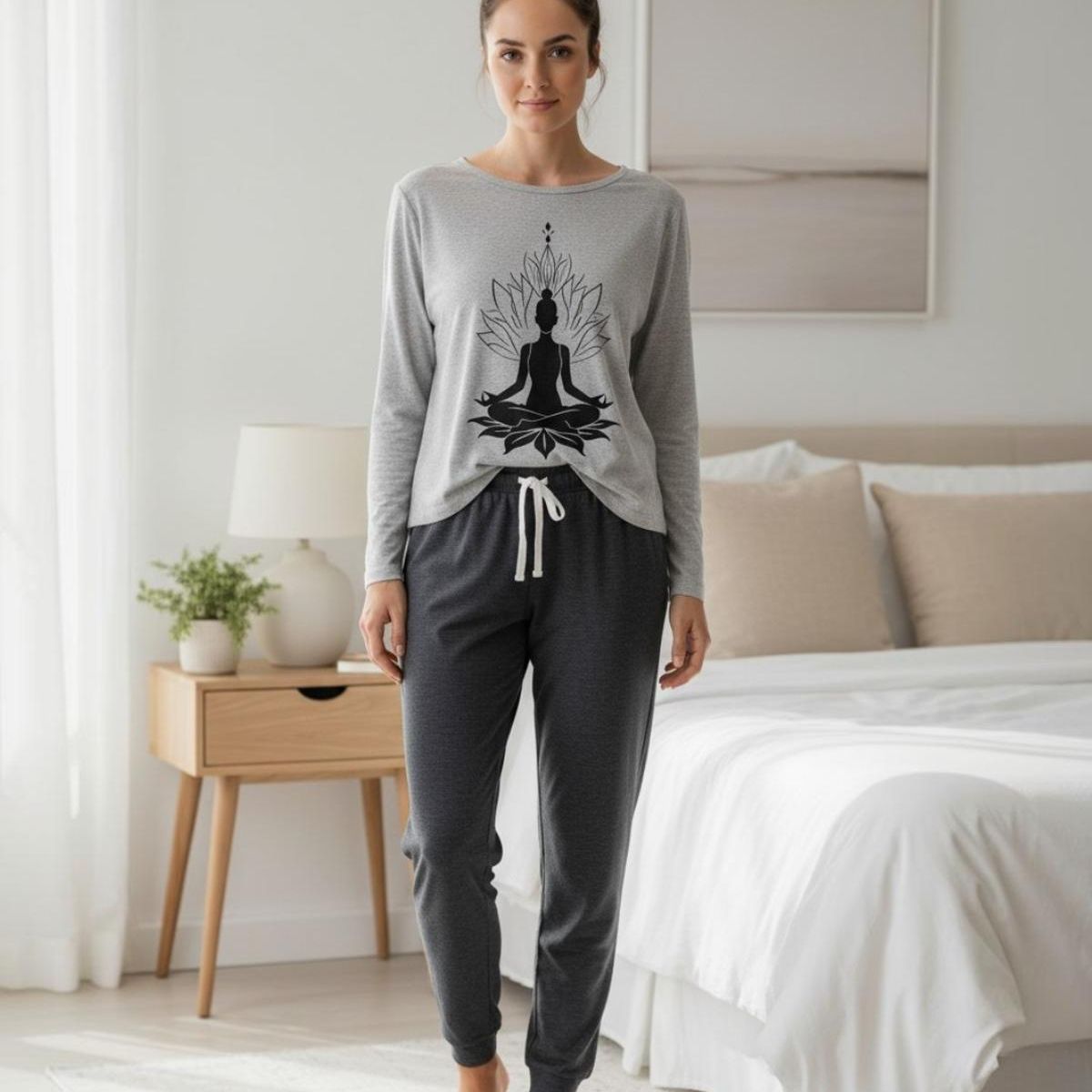 KOWHAI - Pijama Mujer Algodón Yoga Gris