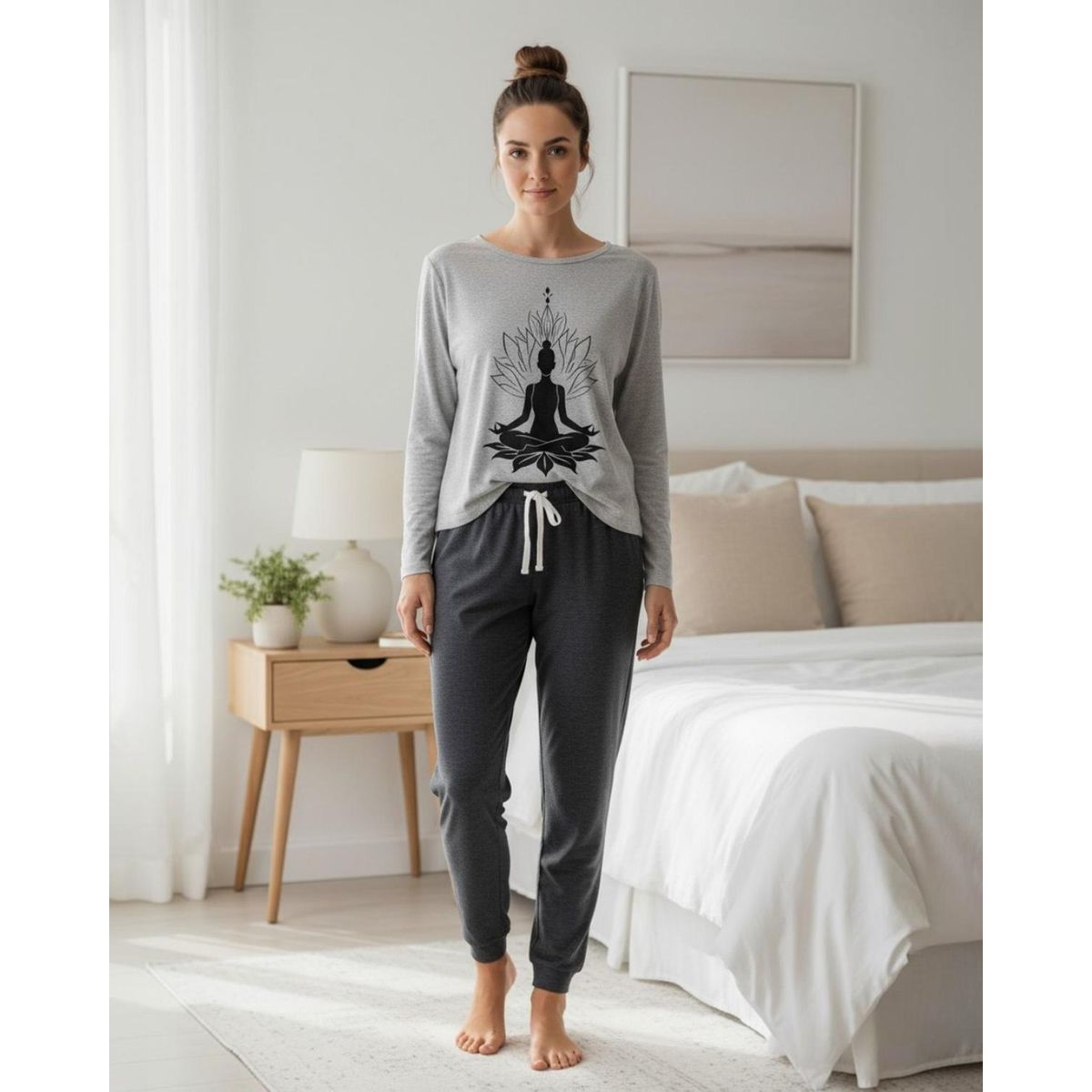 KOWHAI - Pijama Mujer Algodón Yoga Gris