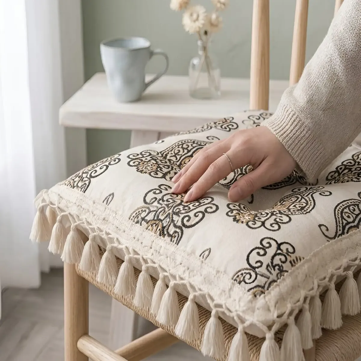 GENERICO - Pack 4 Cojines De Silla Con Flecos Decorativos Boho 43x43