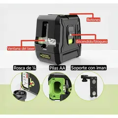 GENERICO - Nivel laser 2 Líneas en cruz. Laser rojo, 15 metros. Autonivelante. Huepar. Incluye soporte.