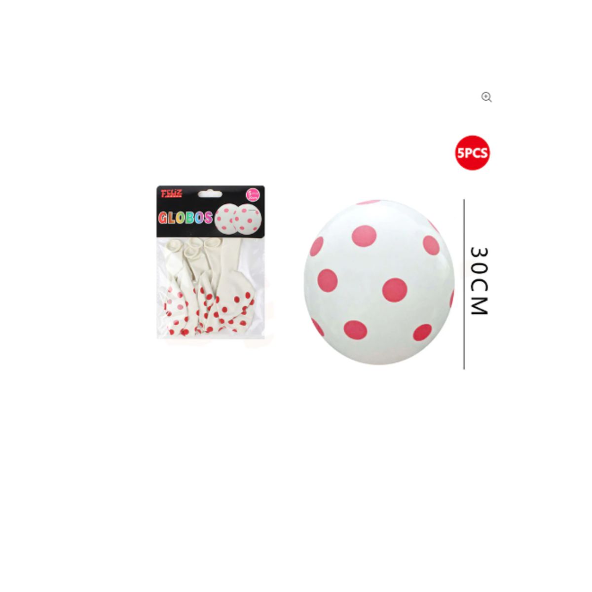 GENERICO - Globos Blanco Con Puntos Rojos 5 Unidades