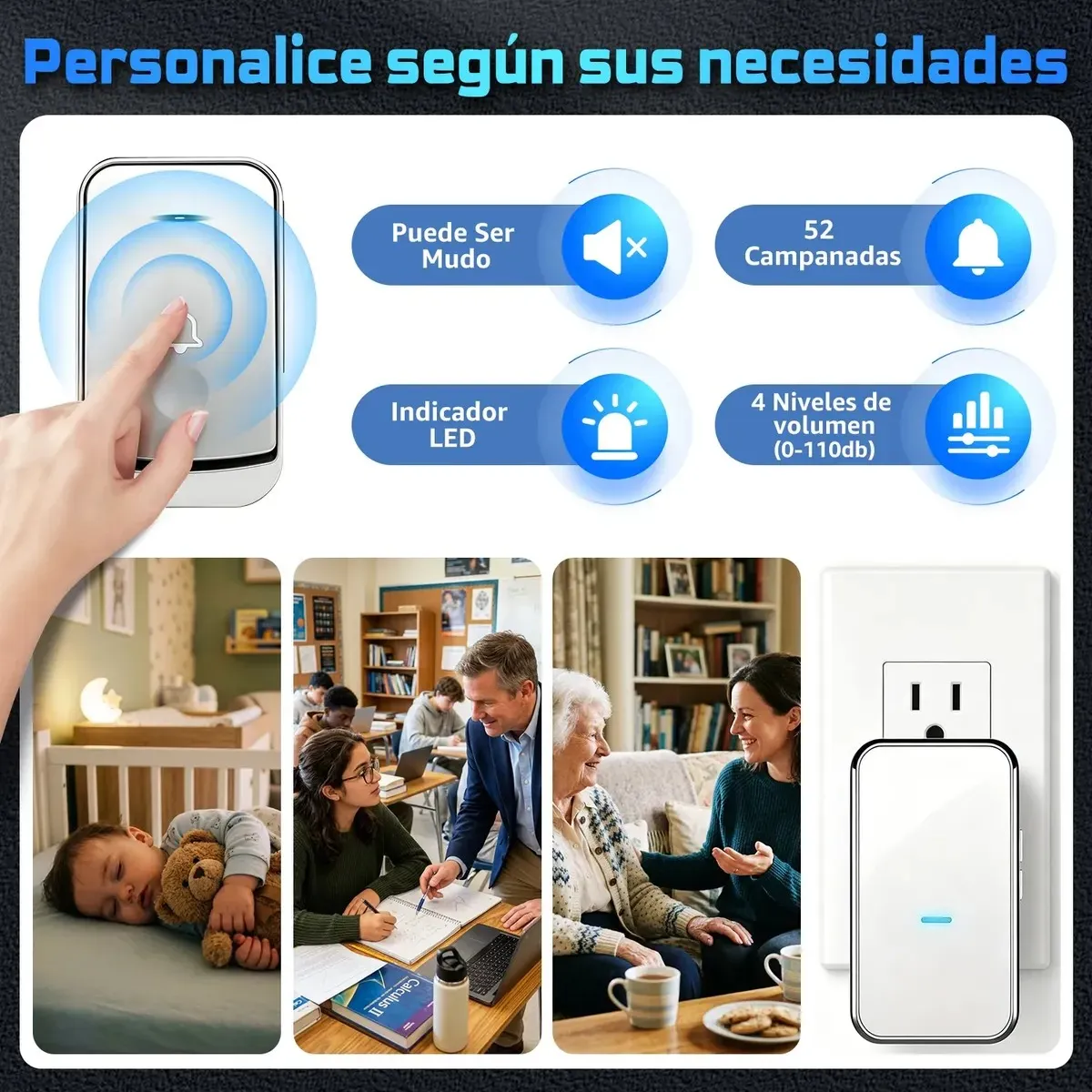 GENERICO - Timbre Inalámbrico Impermeables Exterior Con 2 Receptores Labg