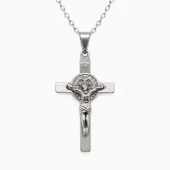 LK LUKSO - Collar Crucifijo San Benito Hombre 60cm Acero Inoxidable
