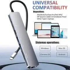 GENERICO - Hub Adaptador Usb Tipo C 8 En 1 Linkon Rj45 Para Mac Windows