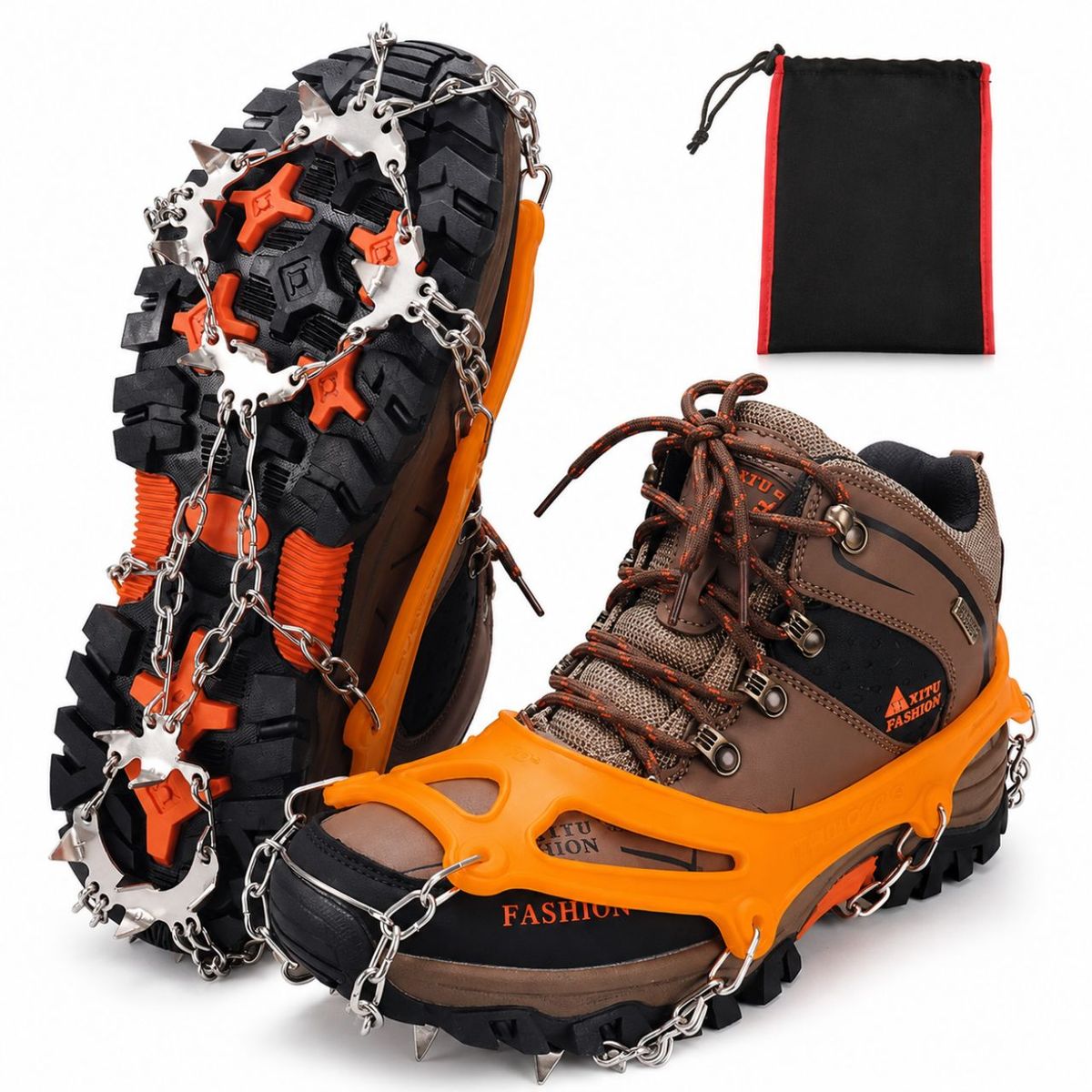 CAMPSOR - Crampones Antideslizantes para Nieve y Hielo con Puntas de Acero - Ajuste Universal
