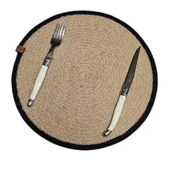 TELARES DE ESTILO - Set 6 Individuales de Mesa Terraza Mantel Yute Algodón Hecho a Mano Decoración 33 cm Redondo