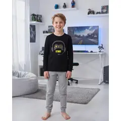 KOWHAI - Pijama Niño Algodón Estampado Gamer Negro