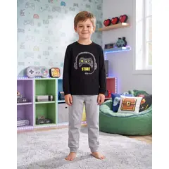 KOWHAI - Pijama Niño Algodón Estampado Gamer Negro
