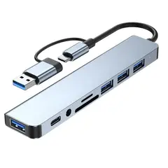 GENERICO - Hub USB-C 8 en 2 Multipuerto HDMI USB RJ45 SD TF para Notebook MacBook PC