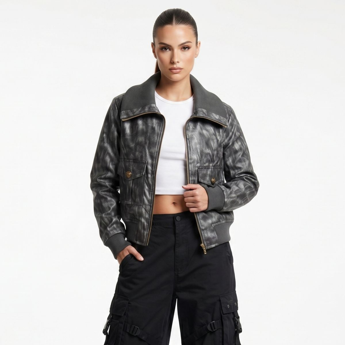 D'JOE - Chaqueta Ecocuero Bomber Mujer Phoebe