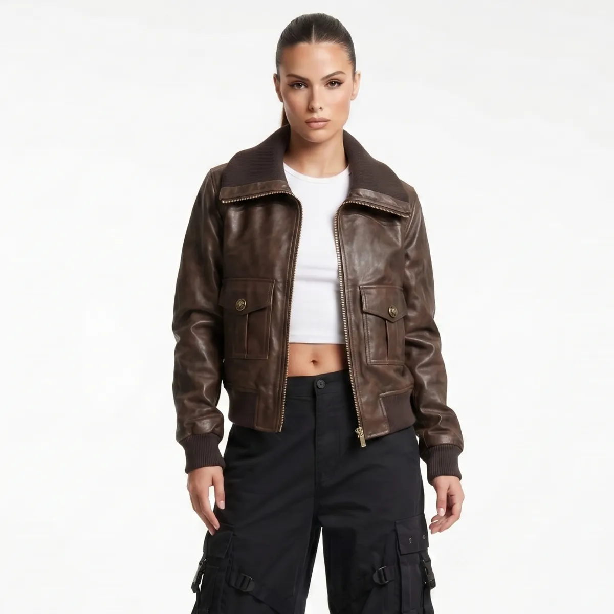 D'JOE - Chaqueta Ecocuero Bomber Mujer Phoebe