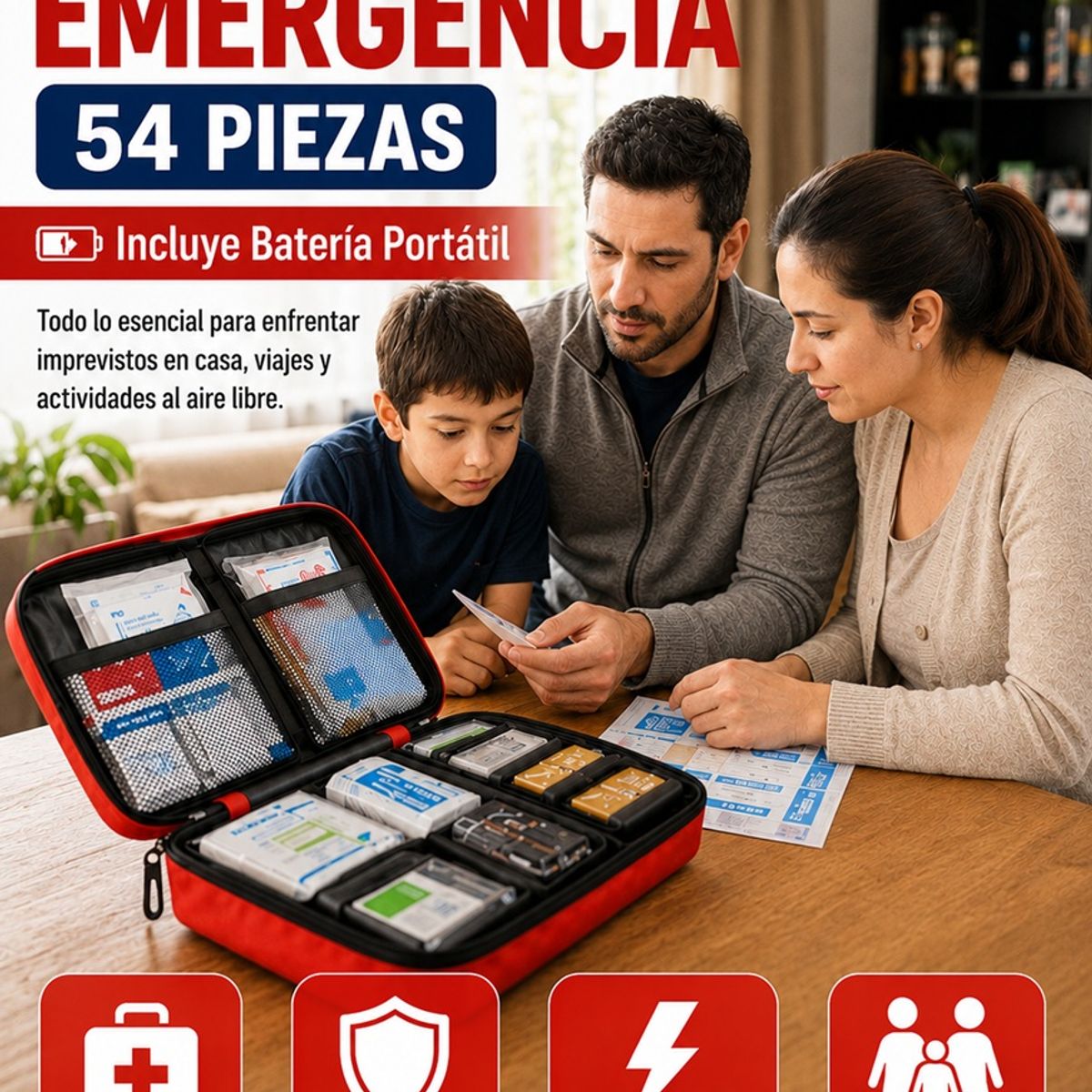MOVI - Kit de Emergencia 54 Piezas con Power Bank 20.000 mAh