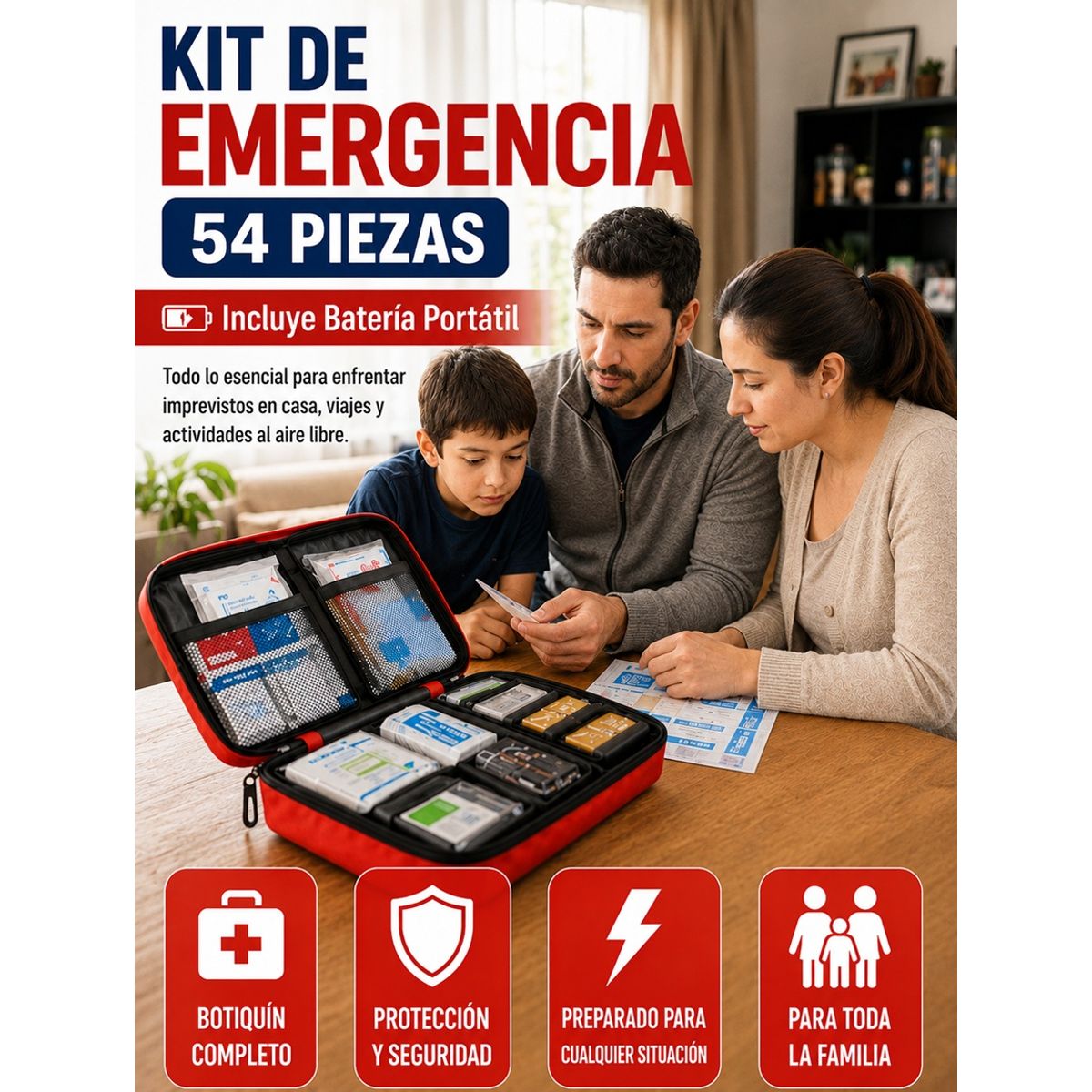 MOVI - Kit de Emergencia 54 Piezas con Power Bank 20.000 mAh