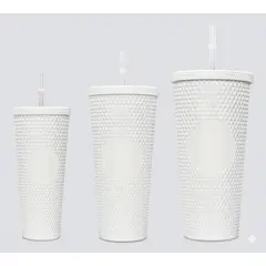 GENERICO - Pack de 3 Vasos Tumbler tipo Starbucks con Bombilla y Tapa color Blanco