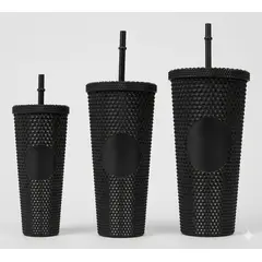 GENERICO - Pack de 3 Vasos Tumbler tipo Starbucks con Bombilla y Tapa color Negro