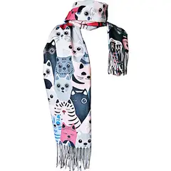 VIVAFELICIA - Bufanda Chal Cashmere Gatunos Azul