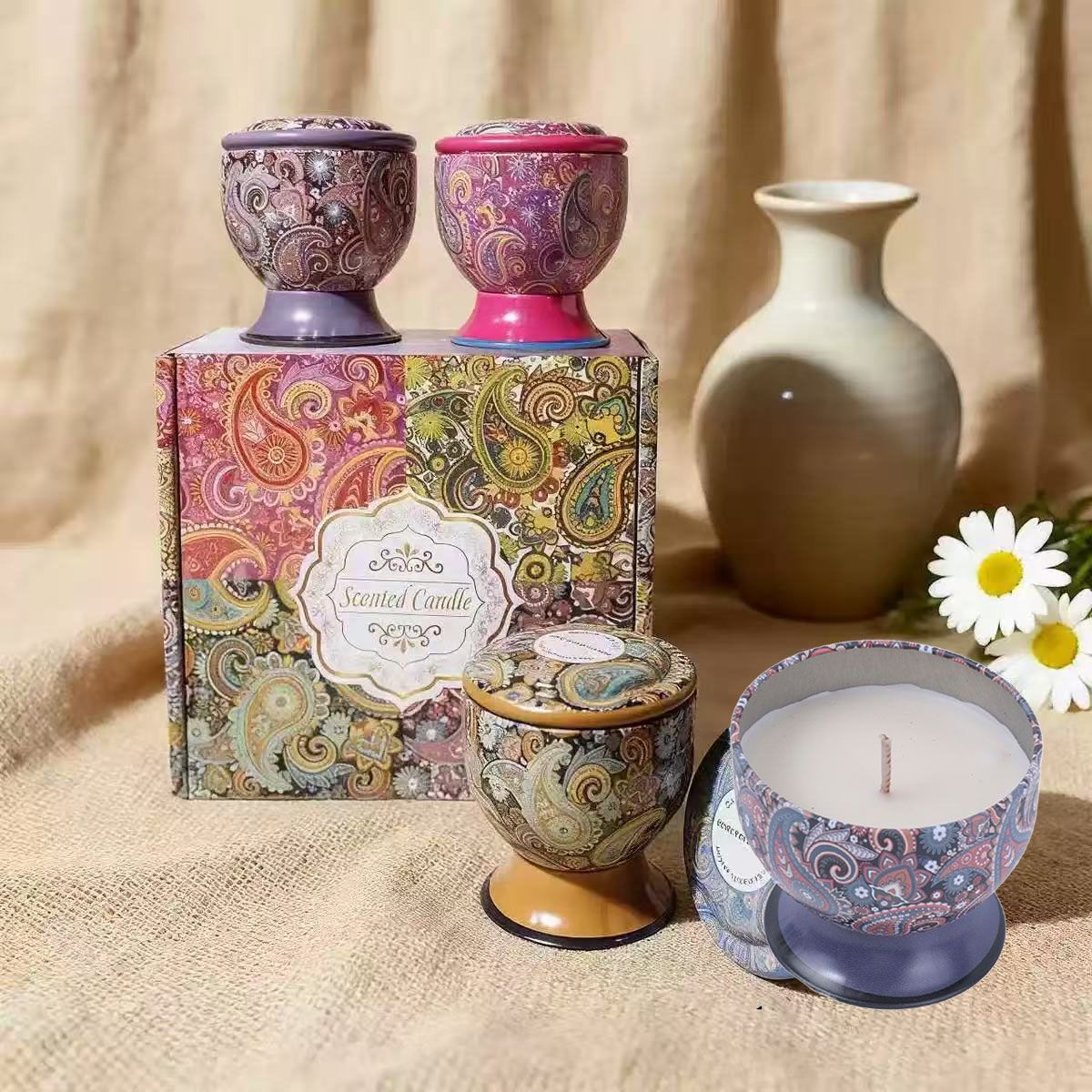 POLASUP - Set 4 Velas Lata De Regalo Para Velas Aromáticas Artísticas