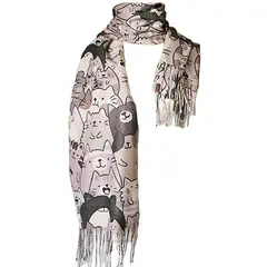VIVAFELICIA - Bufanda Chal Cashmere Gatunos Café