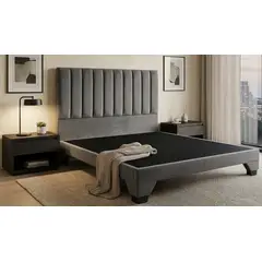 GENERICO - CAMA 2 PLAZAS CON BASE DIVIDA COLOR GRIS FELPA