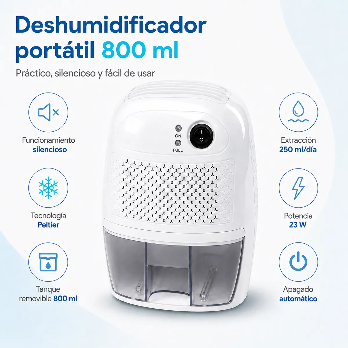 GENERICO - Deshumidificador De Aire Compacto 800 ml Hasta 12 m²