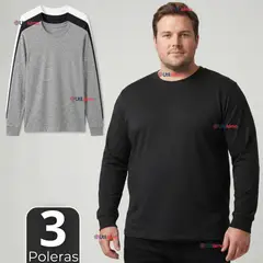 UTILISIMO - Pack 3 Camisetas Poleras Algodón Basico Oversize Manga Larga Primera Capa Hombre