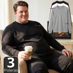 UTILISIMO - Pack 3 Camisetas Poleras Algodón Basico Oversize Manga Larga Primera Capa Hombre